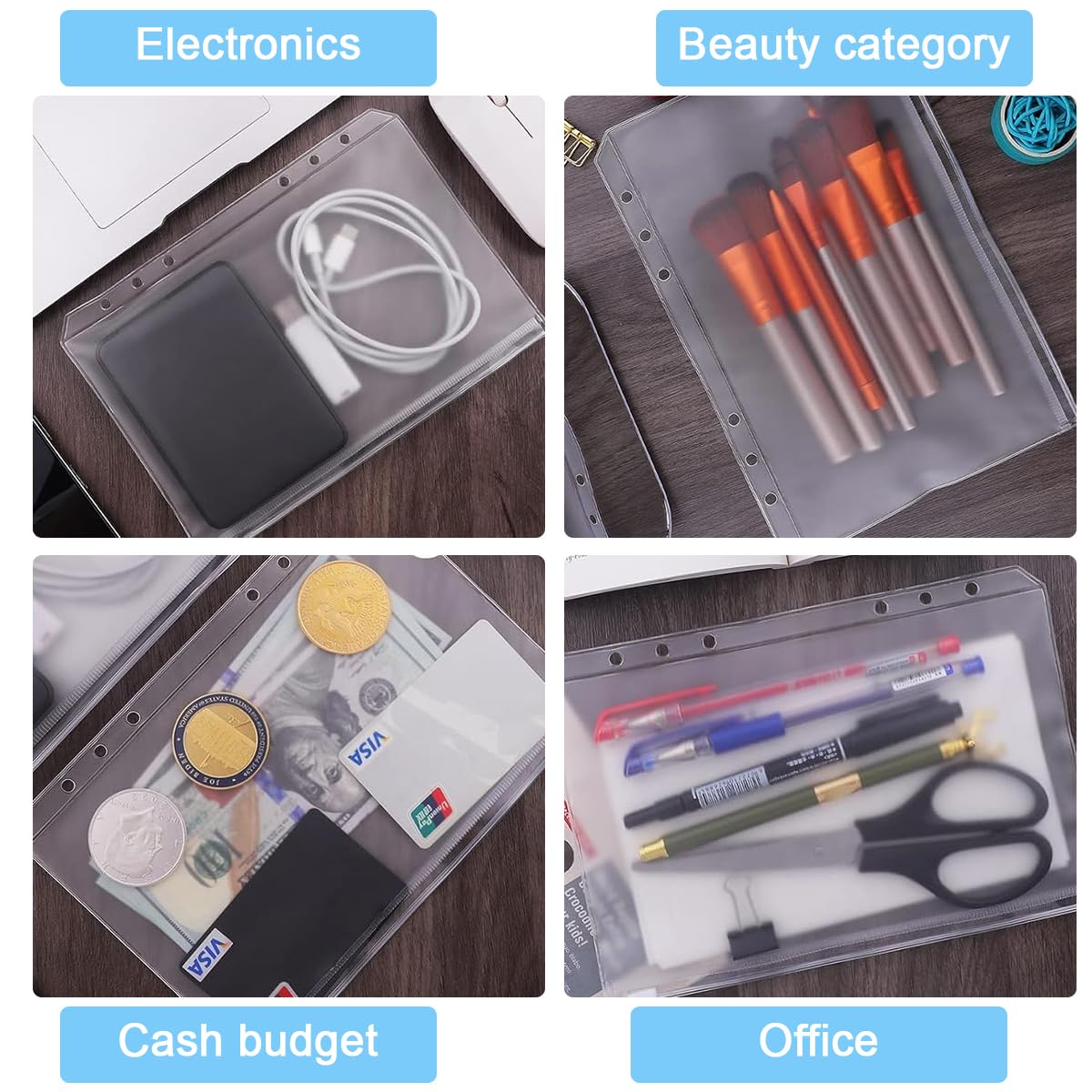 HASTHIP® A6 Size 6 Holes Binder Pockets Plastic Binder Zipper Folders Waterproof 6 Holes Zipper Loose Leaf Bags for Documents Notebooks Cards HASTHIP® A6 Size 6 Holes Binder Pockets Plastic Binder Zipper Folders Waterproof 6 Holes Zipper Loose Leaf Bags for Documents Notebooks Cards